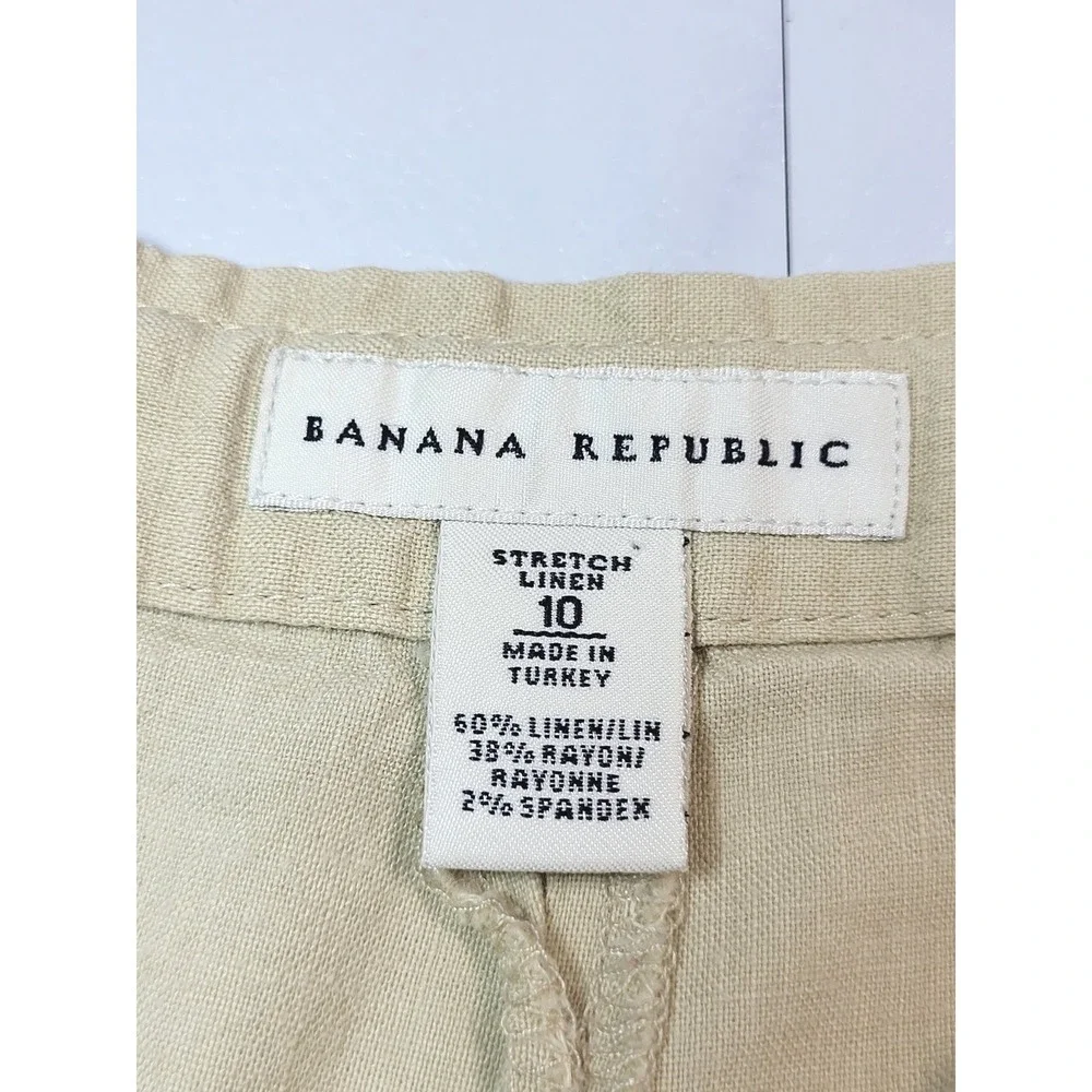 Banana Republic Womens Tan Linen Cargo Ankle Pants Drawstring Cuffs 10 Coastal